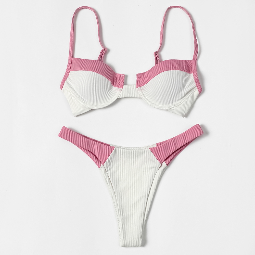 Underwire Bra Padded - ZTVitality Ribbed Splicing Sexy Bikini 2022
