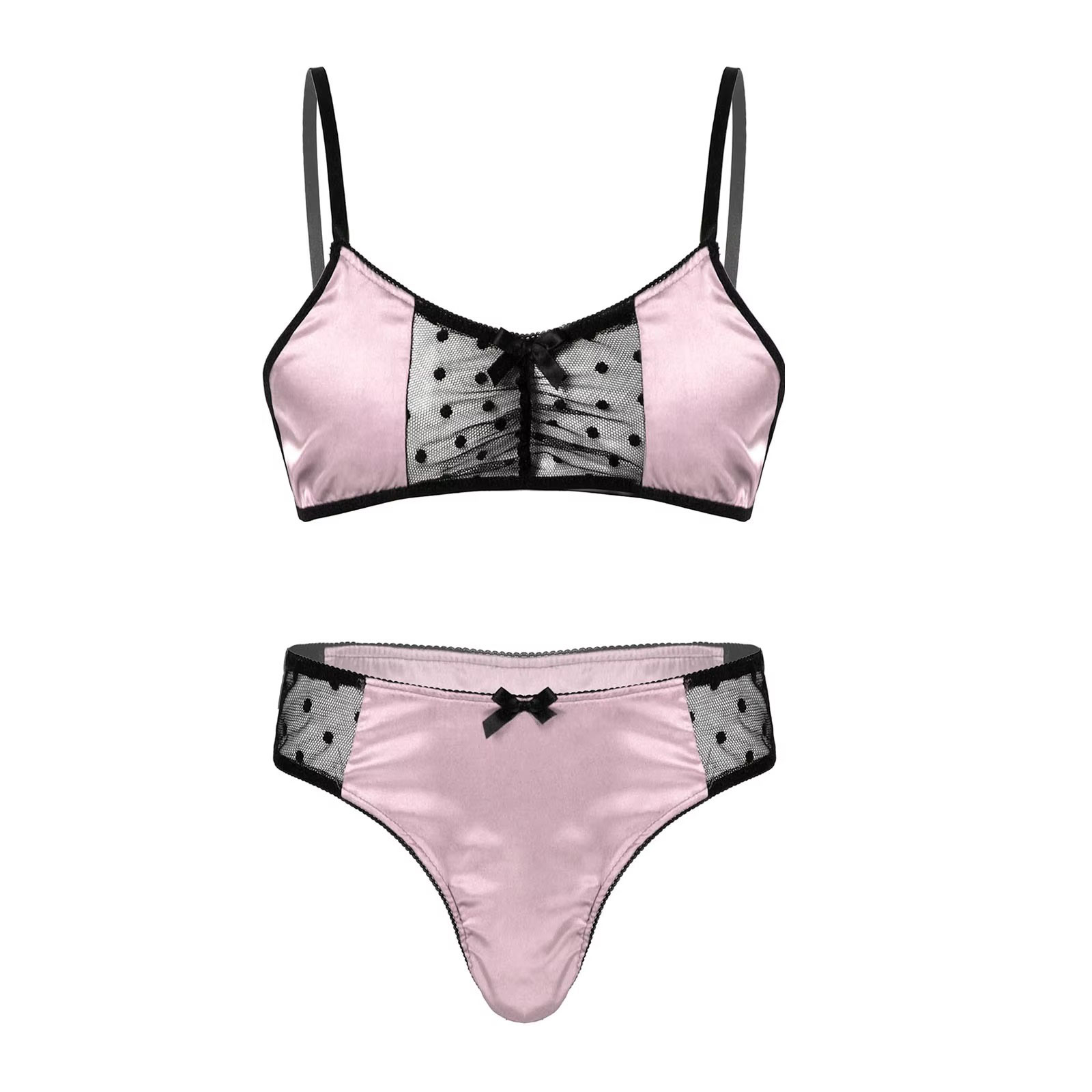 Men Satin Lingerie Suit Sissy  - Sheer Mesh Bra review and price
