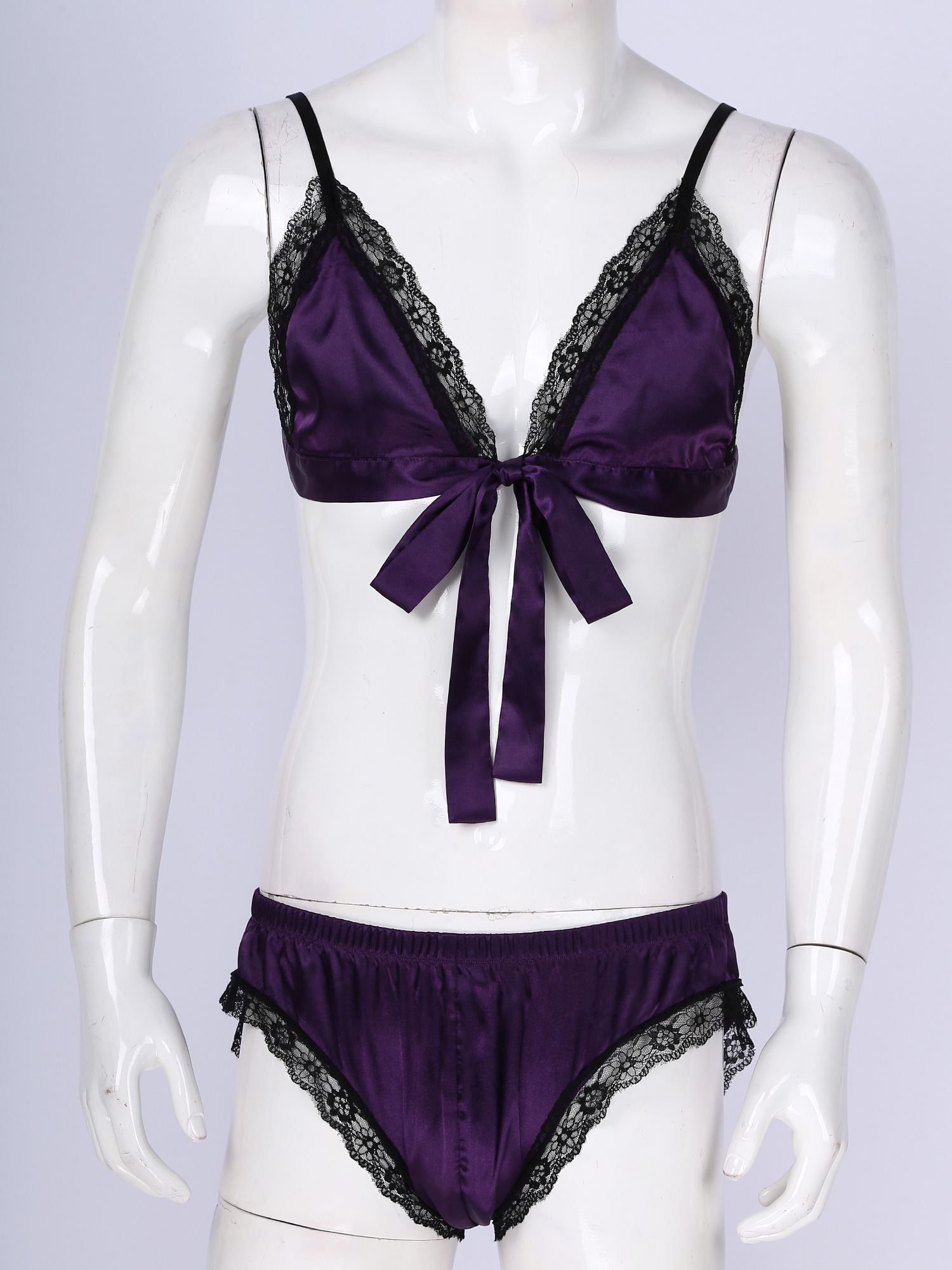 Men Satin Lingerie Suit Sissy  - Sheer Mesh Bra review and price