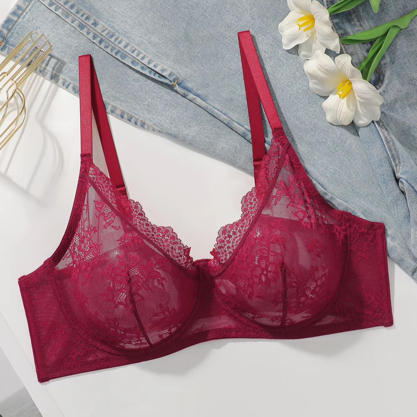 Women Plus Size Red Lace Sheer - Sheer Bra Lace review and price