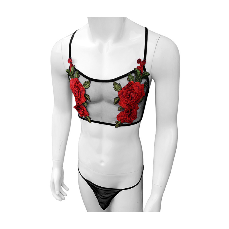 Sexy Embroidery Mens See Throu - Sheer Mesh Bra review and price